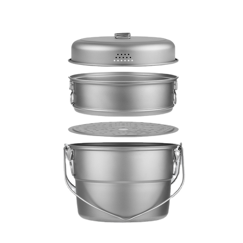 Camping Hanging Cooking Pot - Titanium Hanging Pot with Steaming Rack