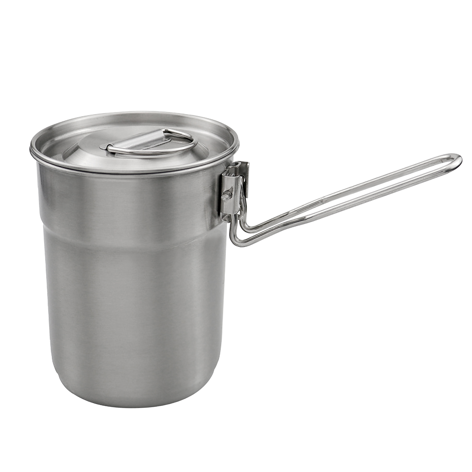 Camping Cooking Pot Stainless Steel - 1L Coffee Cup with Folding Handle