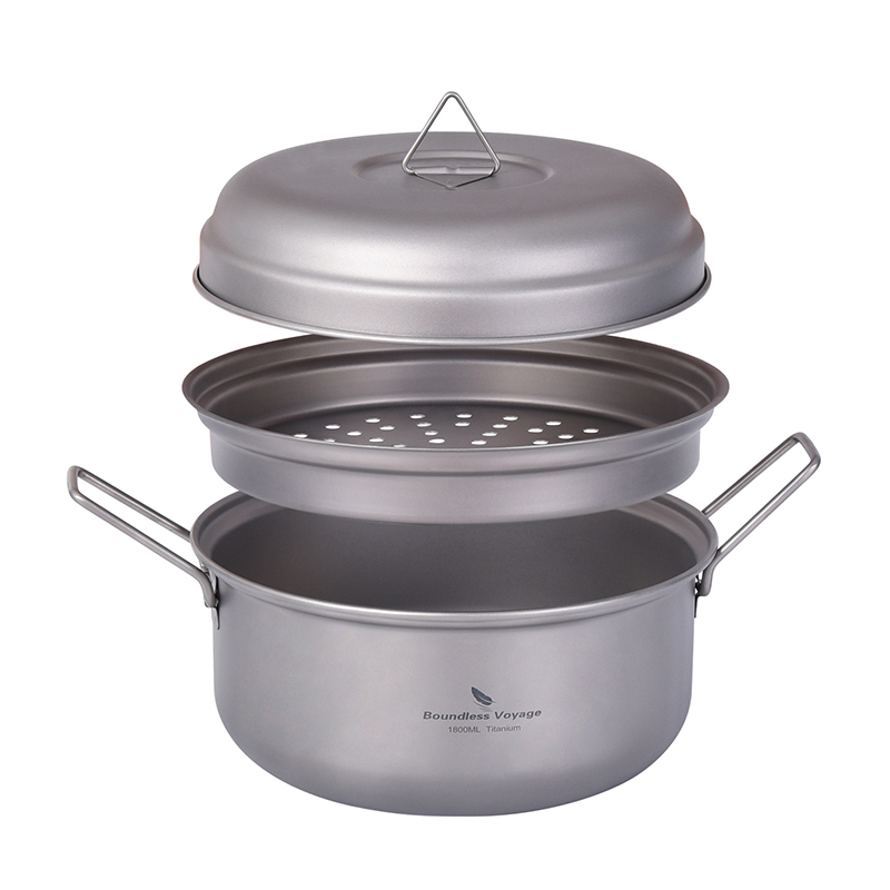 Camping Hanging Cooking Pot - Boundless Voyage Titanium Steamer Stockpot Portable
