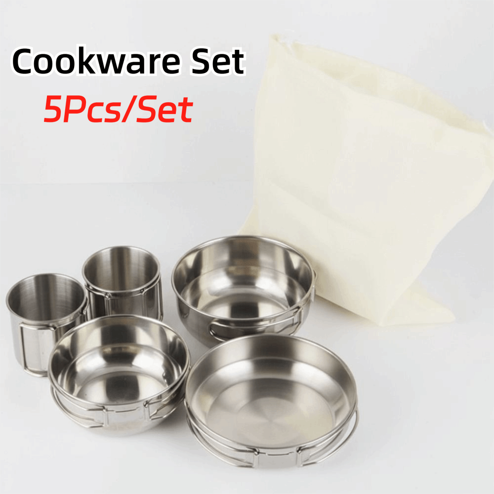 Camping Cooking Pot Stainless Steel - 5Pcs 304 Stainless Steel Camping Cookware