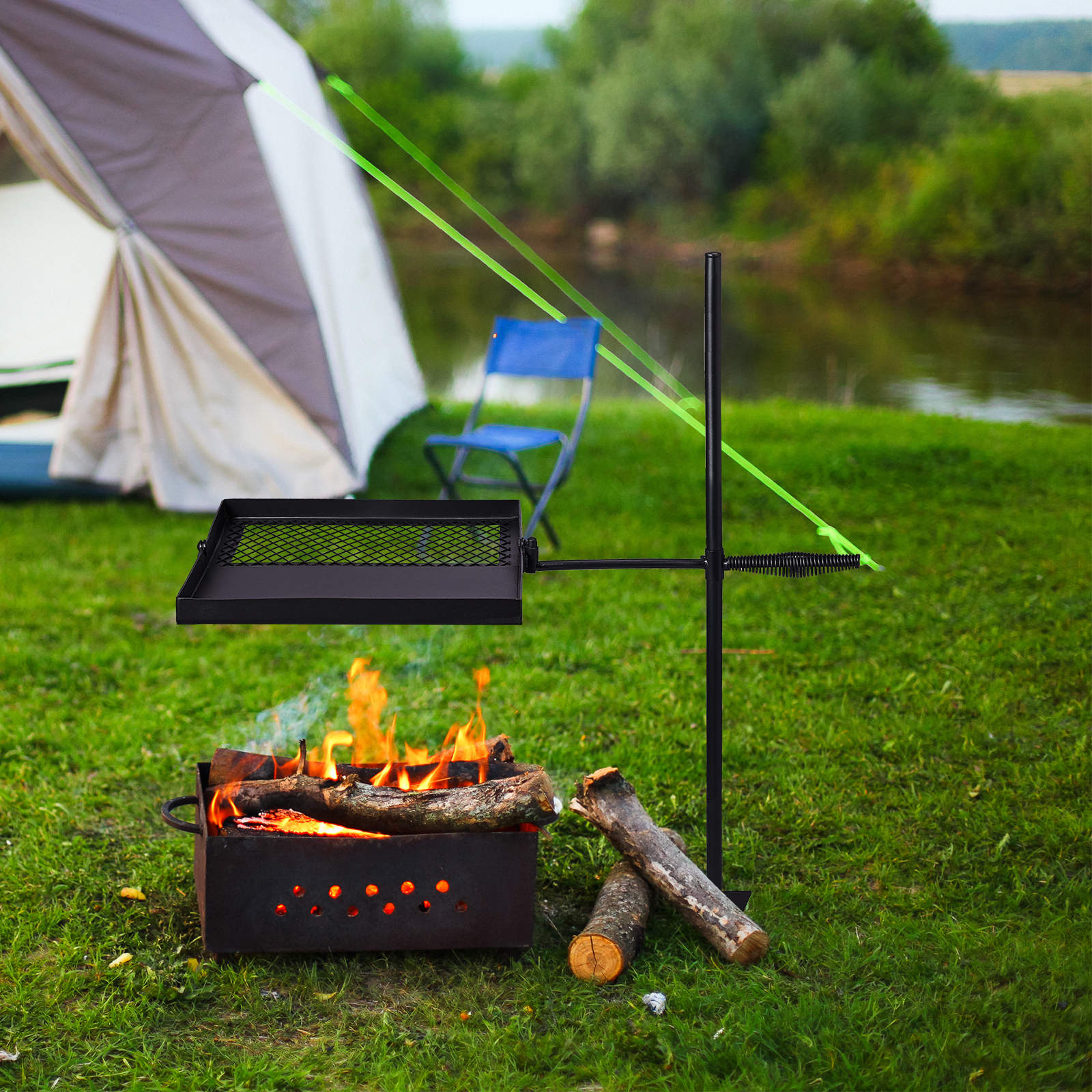 Camping Cooking Over Fire - Folding Swivel Campfire Grill, Portable Cooking