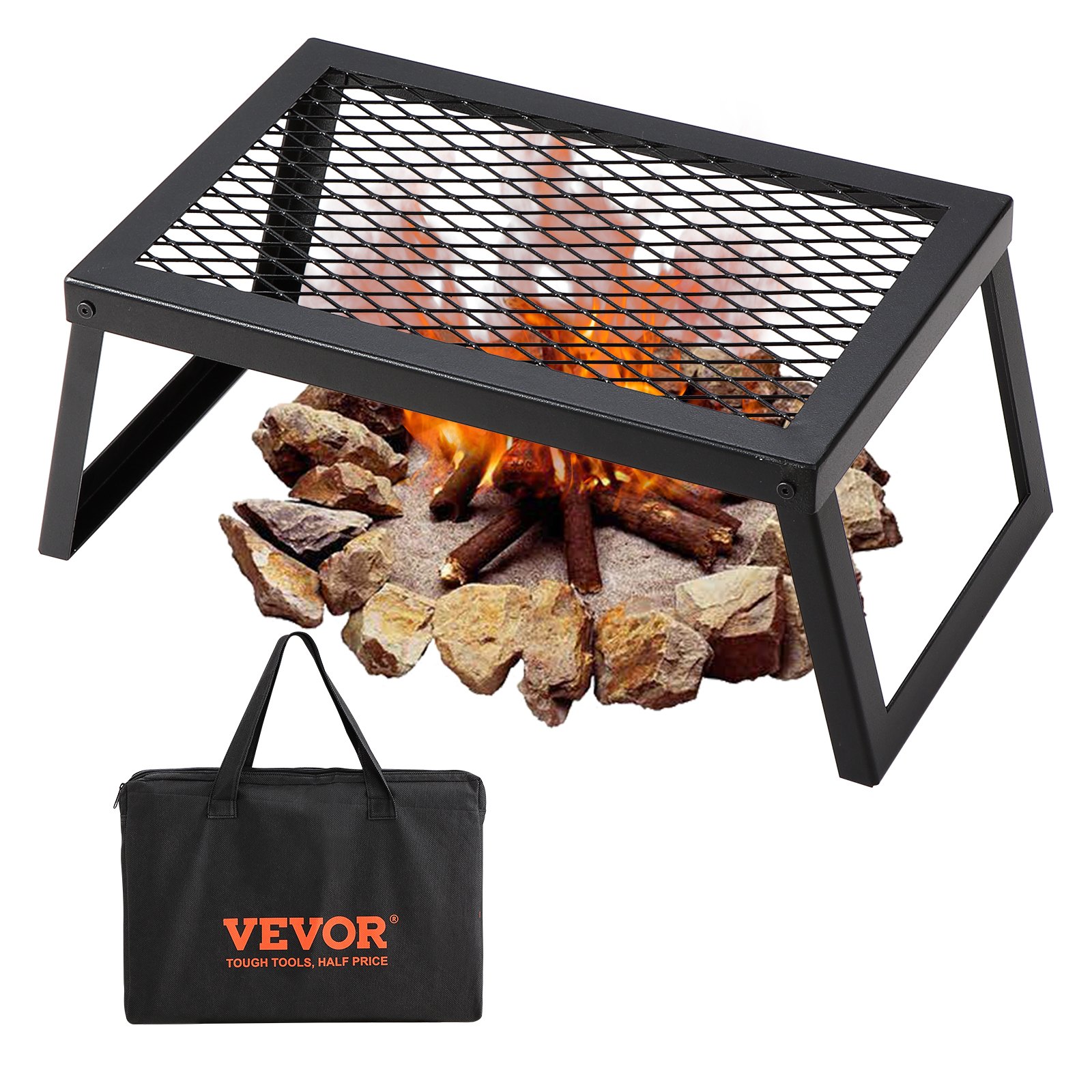 Camping Cooking Over Fire - Folding Campfire Grill, Heavy Duty Steel