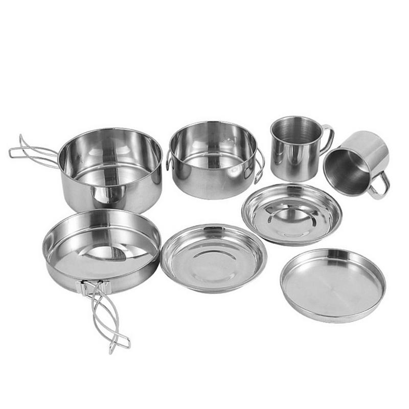 8pcs/set Stainless Steel Outdo - Camping Cooking Pot Stainless Steel ulasan dan harga