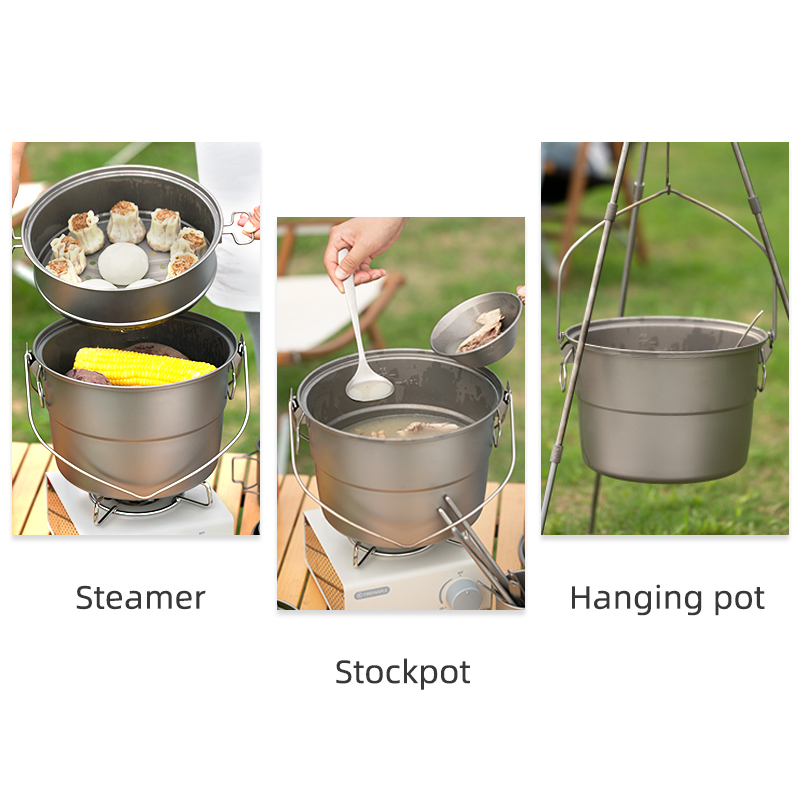 Titanium Hanging Pot with Stea - Camping Hanging Cooking Pot ulasan dan harga