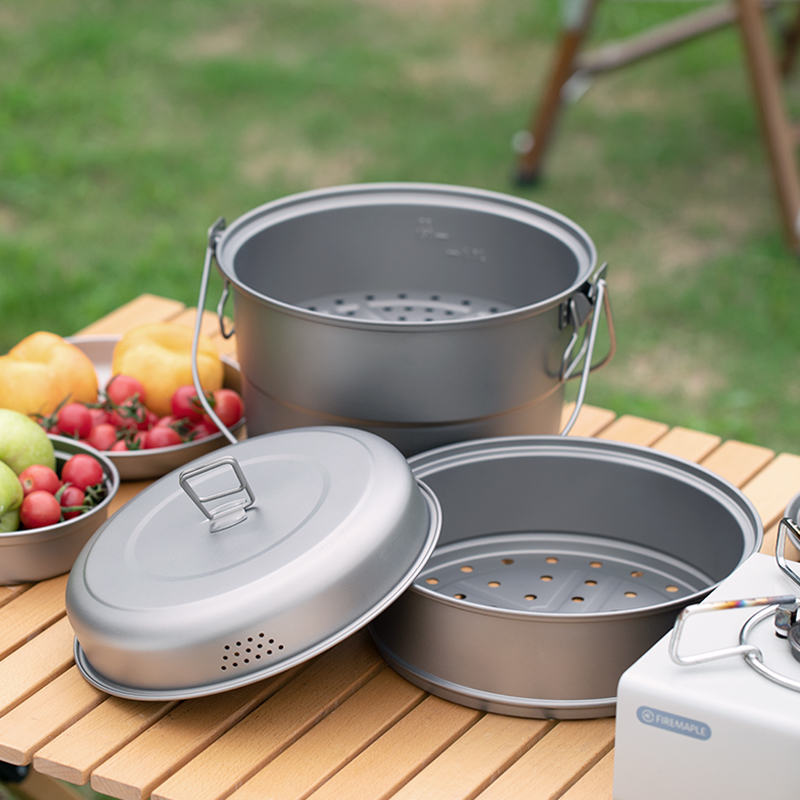 Titanium Hanging Pot with Stea - Camping Hanging Cooking Pot ulasan dan harga
