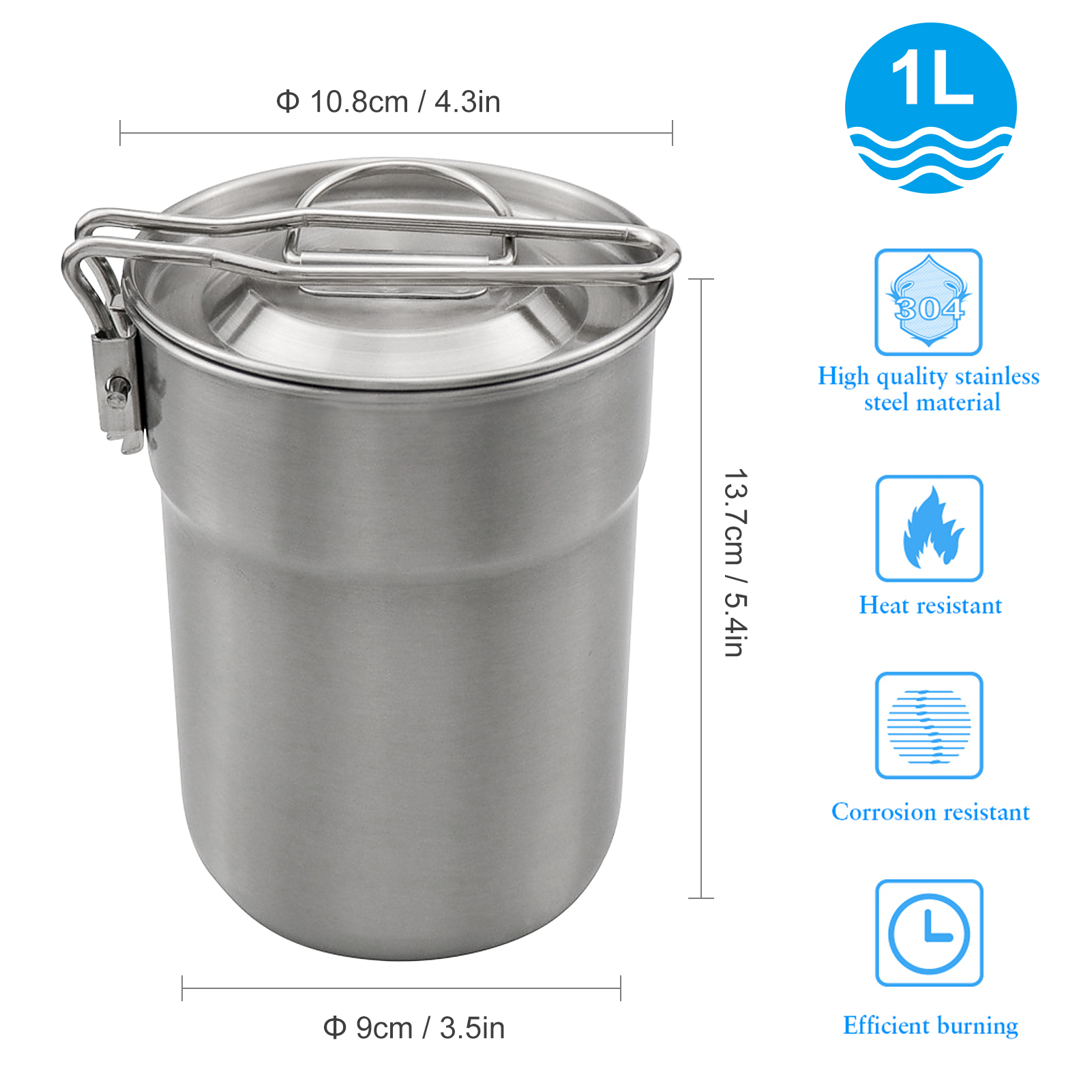 1L Coffee Cup with Folding Han - Camping Cooking Pot Stainless Steel ulasan dan harga