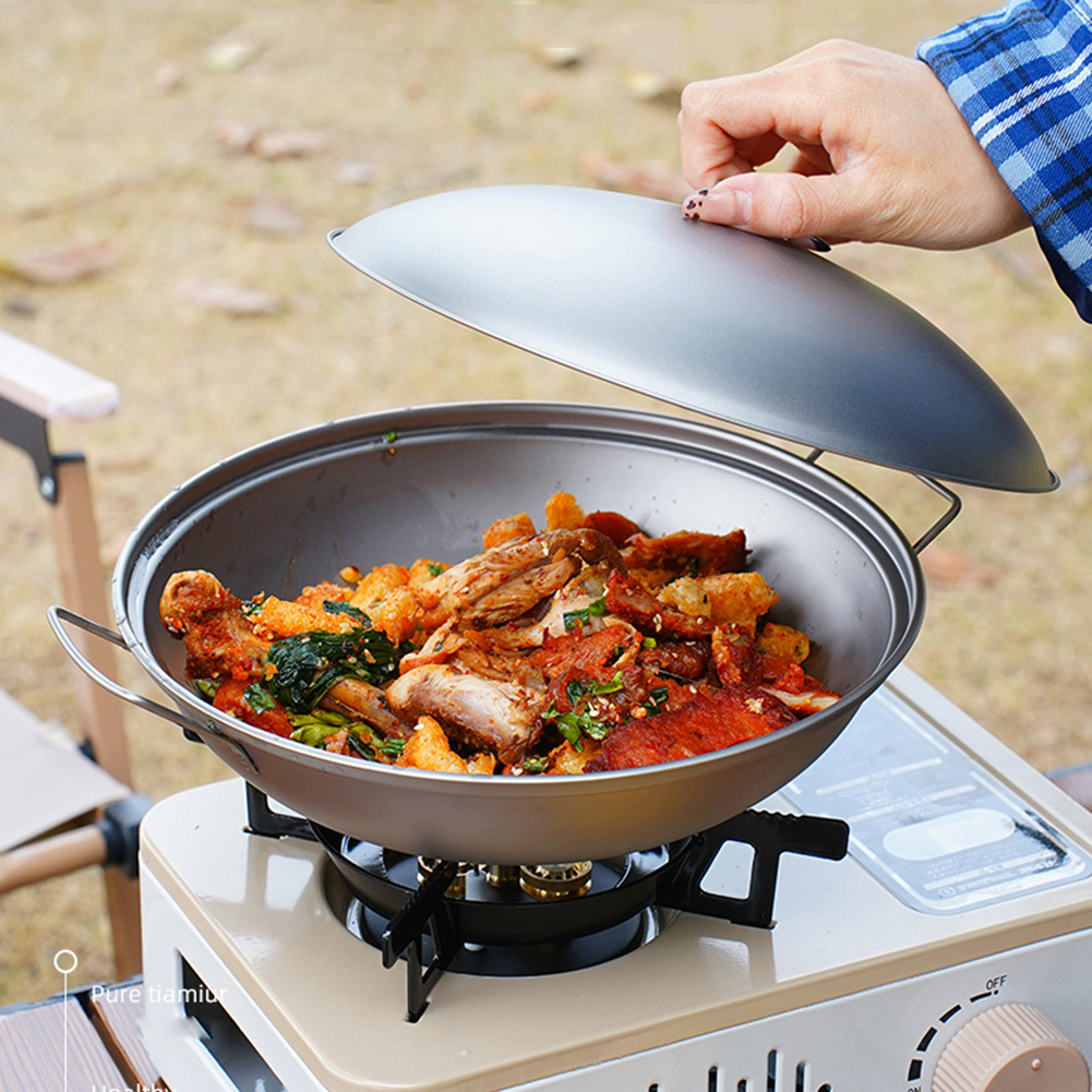 Titanium Wok Pan with Lid Doub - Camping Cooking Ware Set ulasan dan harga