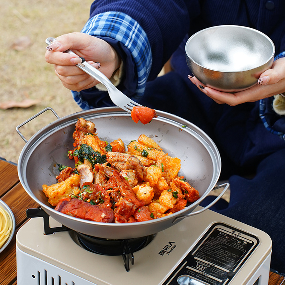Titanium Wok Pan with Lid Doub - Camping Cooking Ware Set ulasan dan harga