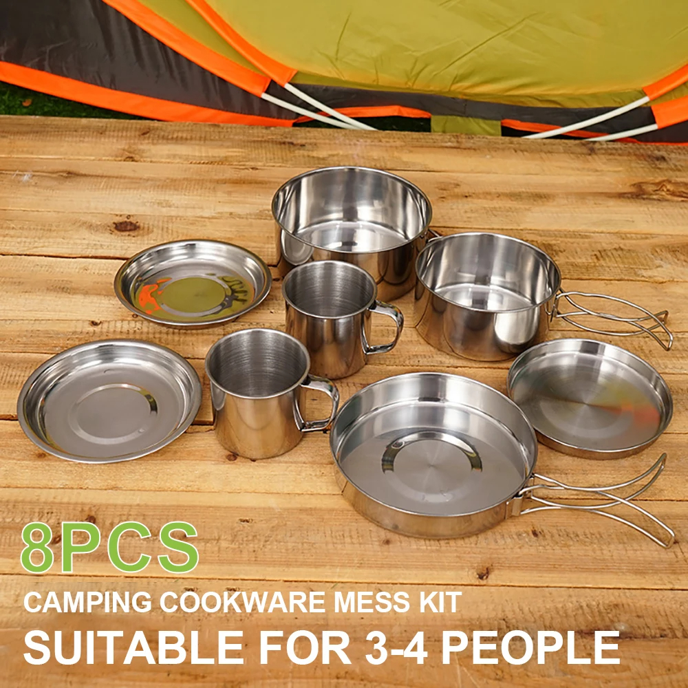 8pcs/Set Camping Cookware Mess - Camping Cooking Mess Kit ulasan dan harga