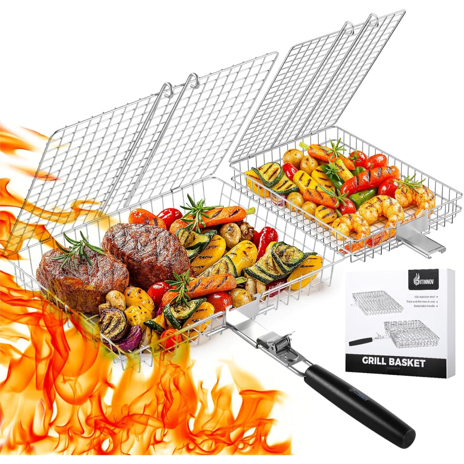 Nesting Grill Baskets 2PCS Gri - Camping Cooking Vegetables ulasan dan harga