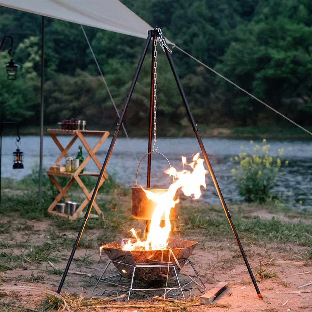 1Pc Outdoor Bonfire Tripod Cam - Camping Hanging Cooking Pot ulasan dan harga
