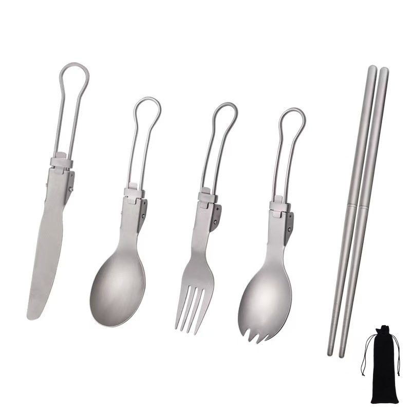 Titanium Foldable Utensil Set  - Camping Cooking Cutlery Set ulasan dan harga