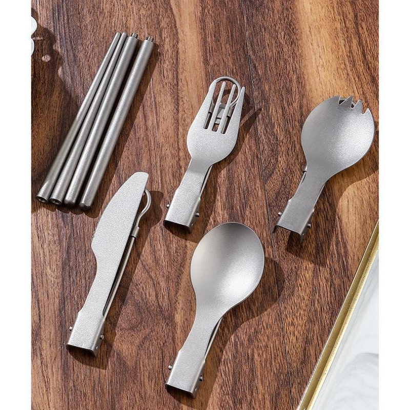 Titanium Foldable Utensil Set  - Camping Cooking Cutlery Set ulasan dan harga