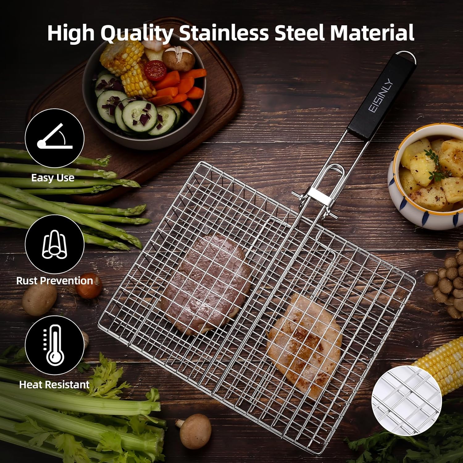 Stainless Steel Grill Basket W - Camping Cooking Vegetables ulasan dan harga