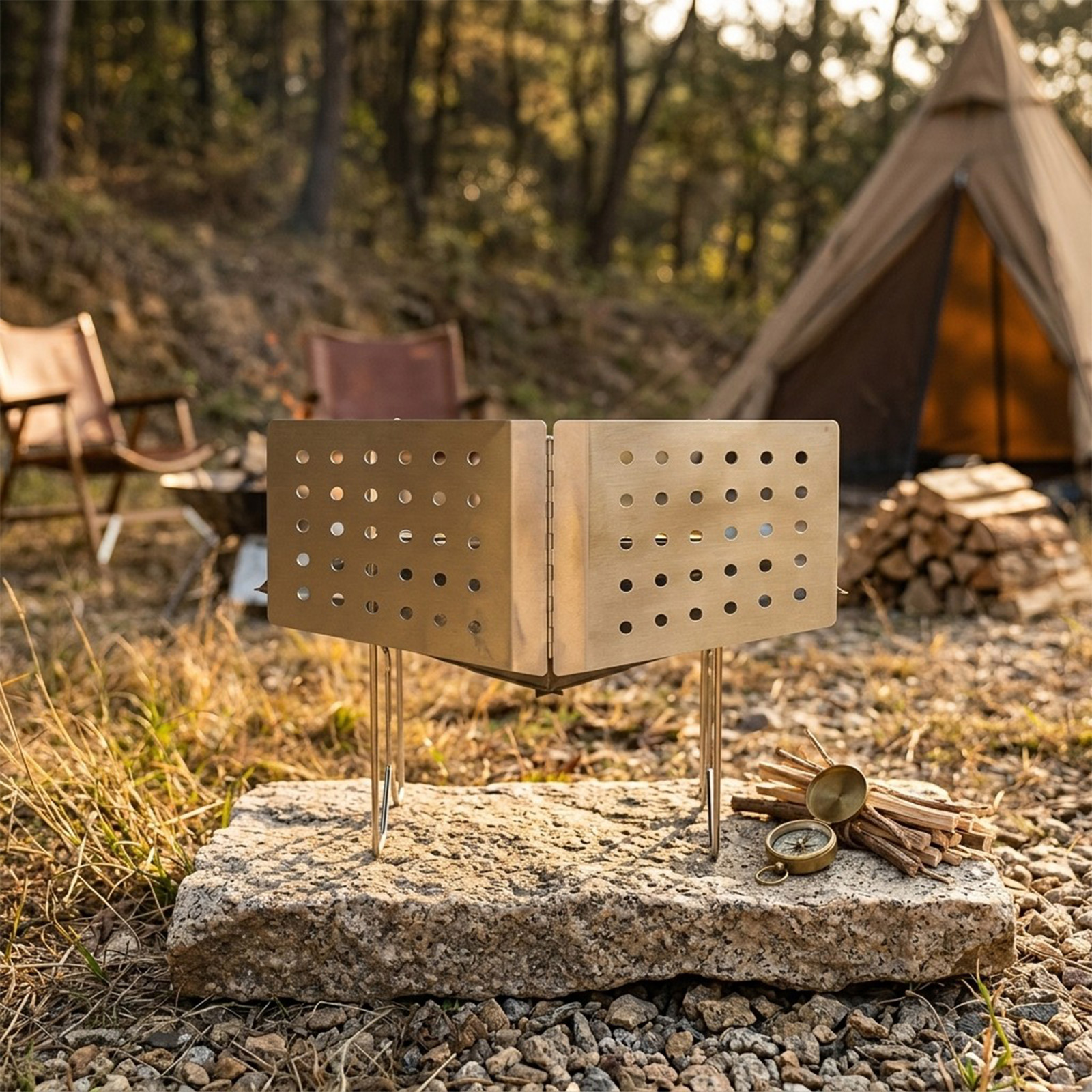 Foldable Stainless Steel Windb - Camping Cooking Windshield ulasan dan harga